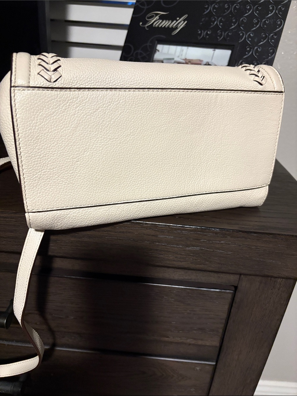 Brighton Flemming off white Leather Satchel with Braided Trim and Silver Accent - Picture 5 of 8